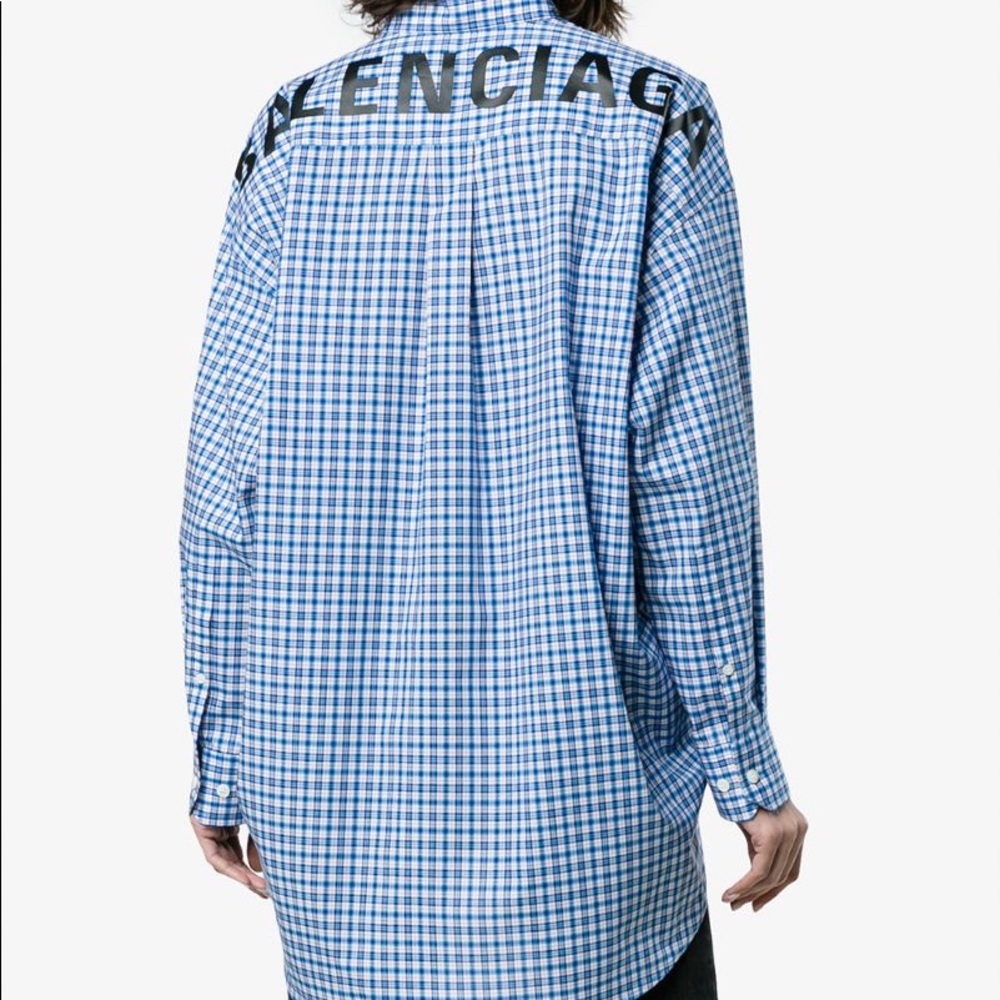 Balenciaga Logo Printed Check Cotton Poplin Shirt